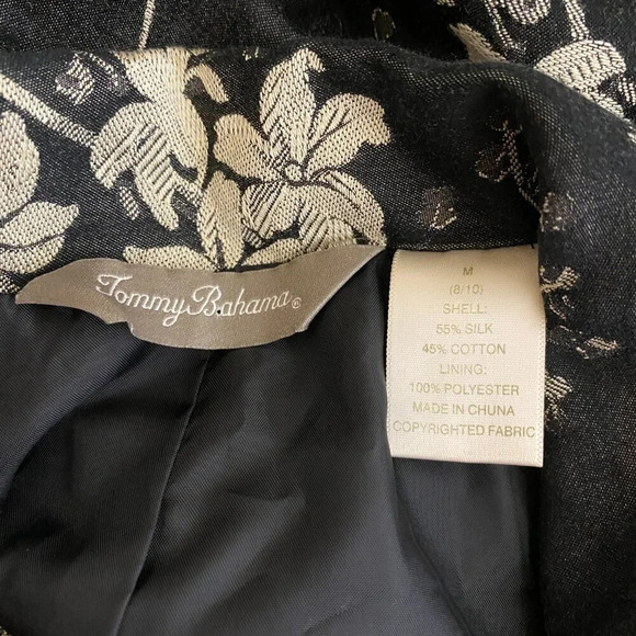 Tommy Bahama Silk Floral Print Bolero Jacket Women's Medium Black Ivory Blazer - Picture 13 of 14
